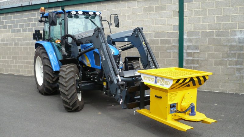 The Winter Wizard salt spreader was specifically designed to be forklift-tine mountable