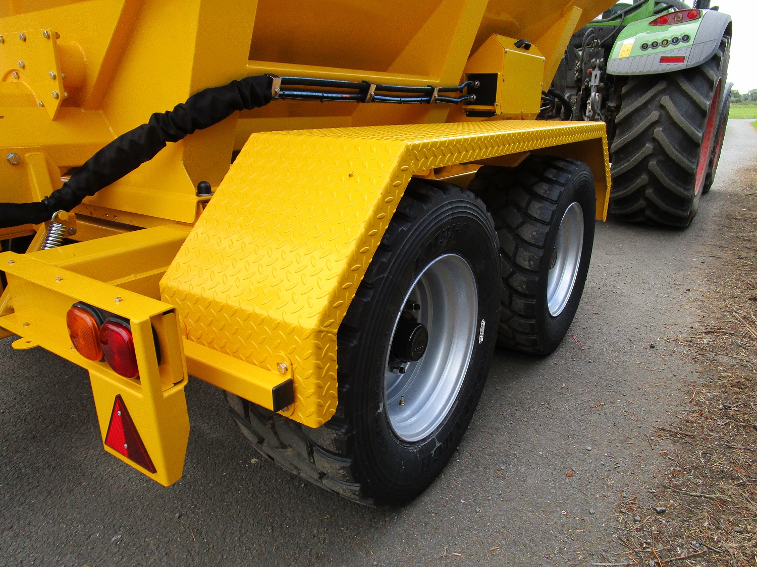 Tractor Towed Salt Spreader (Gritter) VALE TS6000 - High speed road going 8 stud wheels and wide pattern tyres